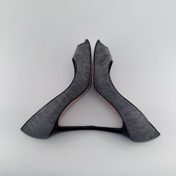 Sergio Rossi Navy Linen Peep Toe Heels Size 38.5 with Box and Dust Bag - Picture 6 of 9